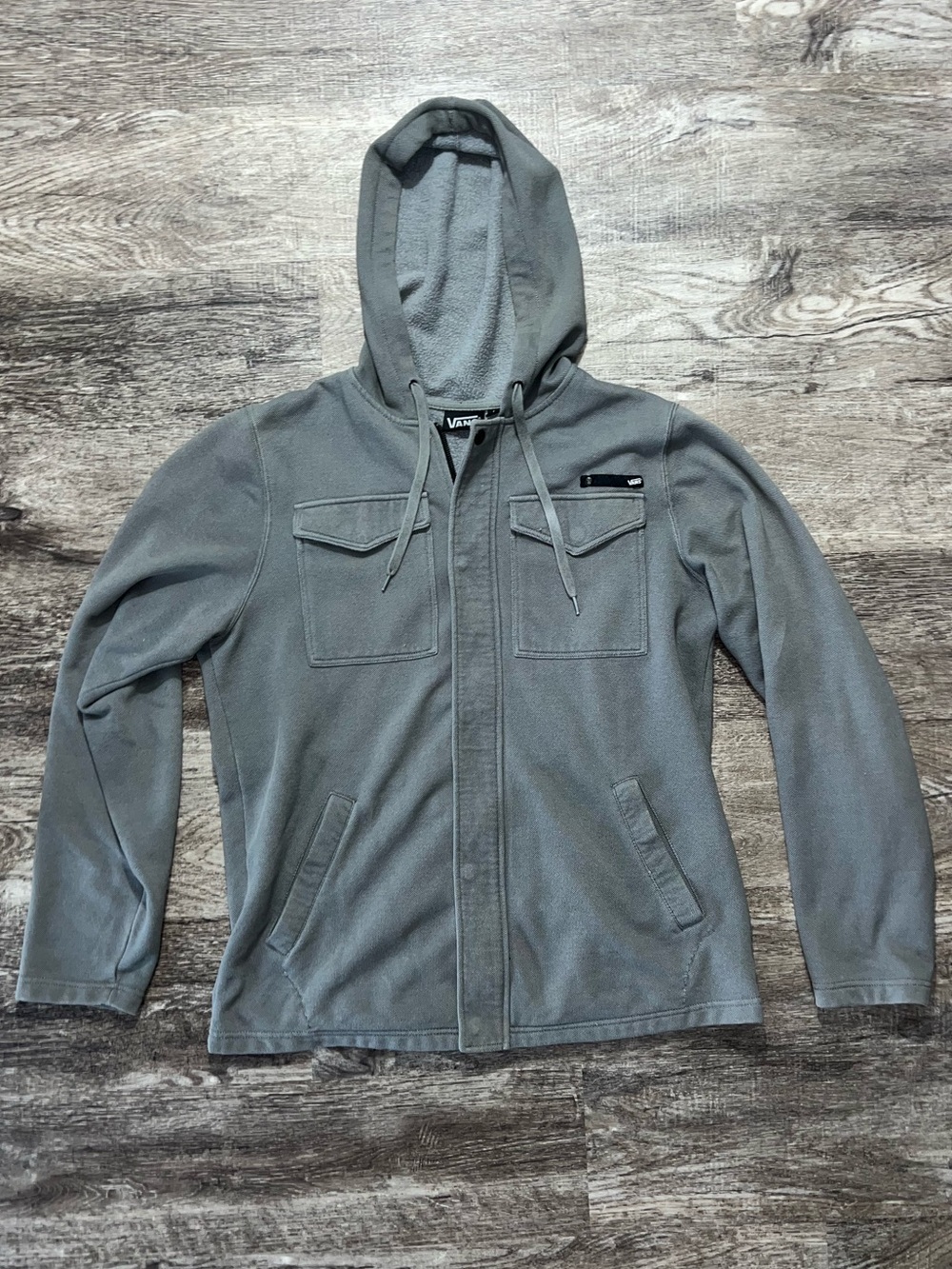 Vans Charcoal Gray Hooded Skater Zip Up Jacket Button Closure Men’s Size Large